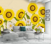 3D Floral Sunflower Apricot Greenery Wall Mural Wallpaper YXL 1206