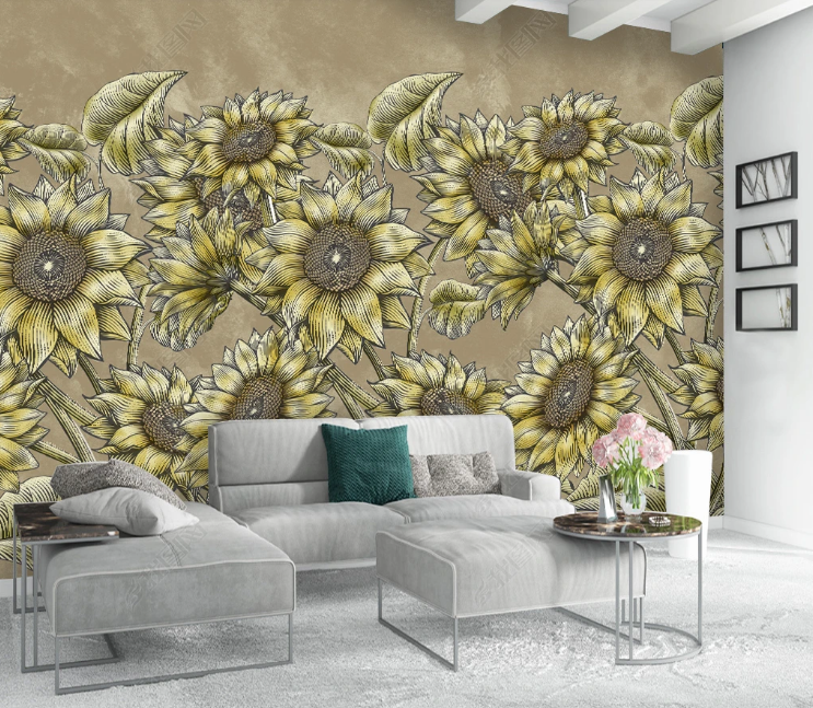 3D Floral Sunflower Retro Wall Mural Wallpaper YXL 1207