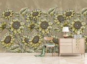 3D Floral Sunflower Retro Wall Mural Wallpaper YXL 1207