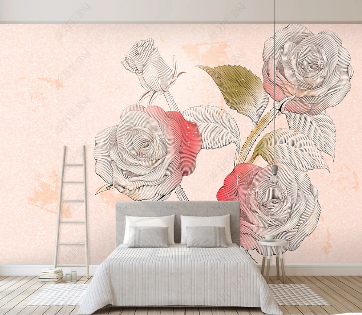 3D Freehand Sketching Rose Wall Mural Wallpaper YXL 1209