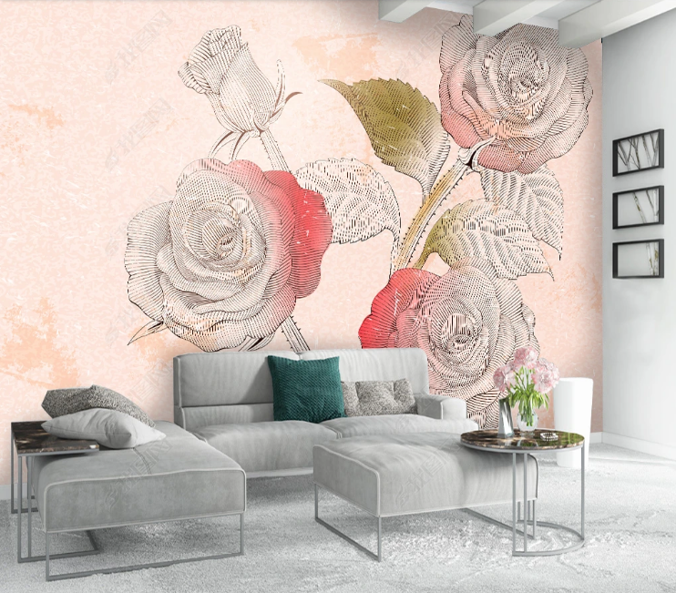 3D Freehand Sketching Rose Wall Mural Wallpaper YXL 1209