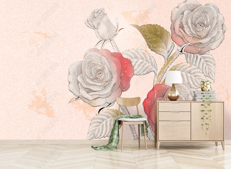 3D Freehand Sketching Rose Wall Mural Wallpaper YXL 1209