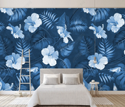 3D Flowers Leaf Blue Wall Mural Wallpaper YXL 1212