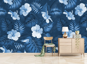 3D Flowers Leaf Blue Wall Mural Wallpaper YXL 1212