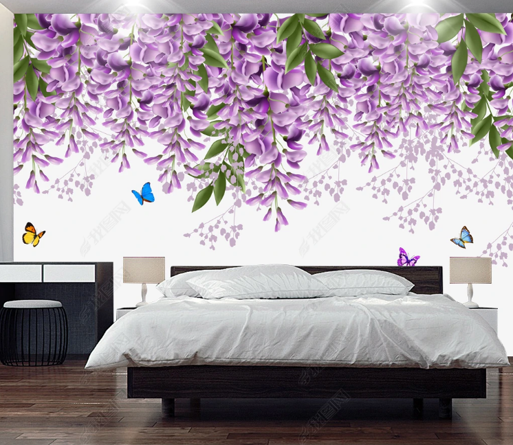 3D Flowers Gillyflower Butterfly Greenery Wall Mural Wallpaper YXL 1219