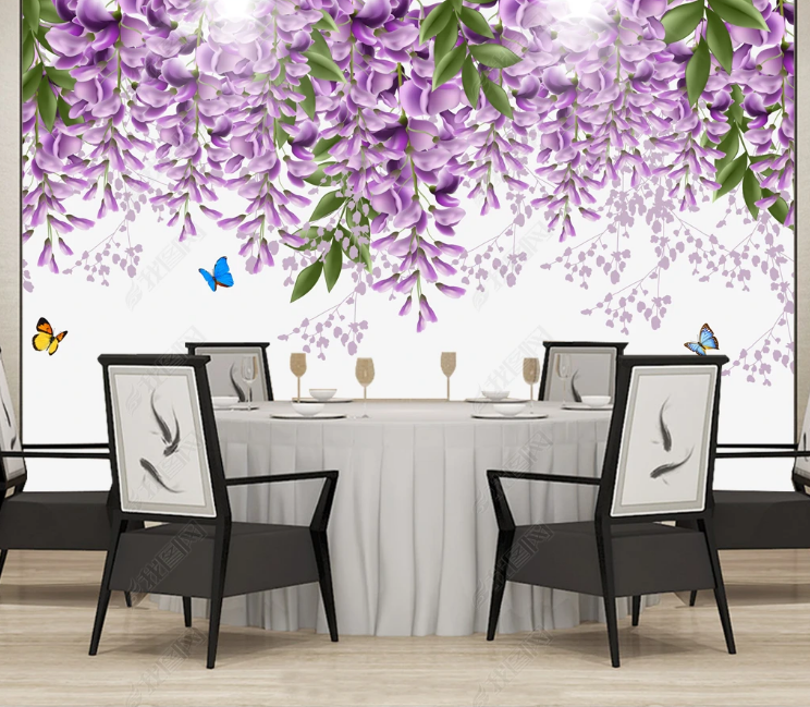 3D Flowers Gillyflower Butterfly Greenery Wall Mural Wallpaper YXL 1219