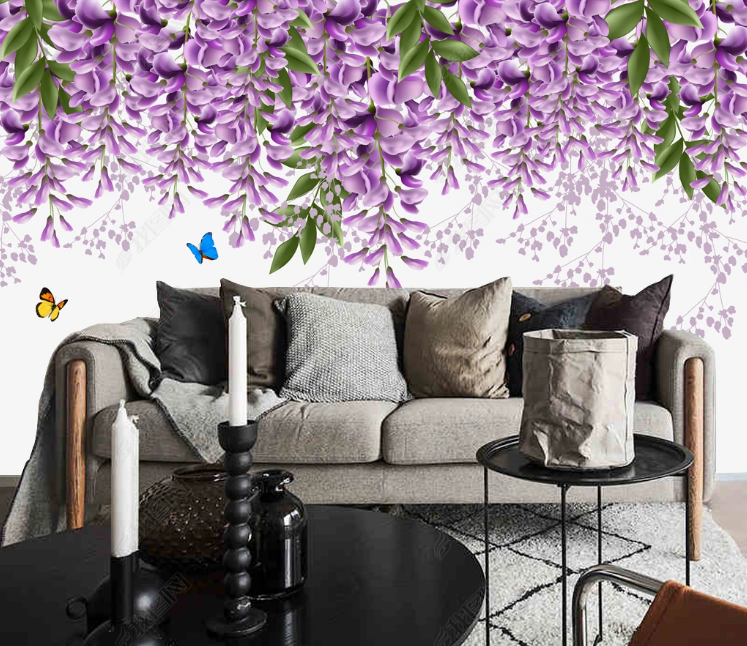 3D Flowers Gillyflower Butterfly Greenery Wall Mural Wallpaper YXL 1219
