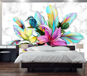 3D Marbling Feather Floral Bird Wall Mural Wallpaper YXL 1220