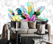 3D Marbling Feather Floral Bird Wall Mural Wallpaper YXL 1220