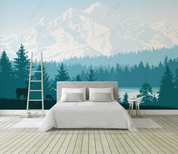 3D Animal Forest Elk Mountain River Wall Mural Wallpaper YXL 1231