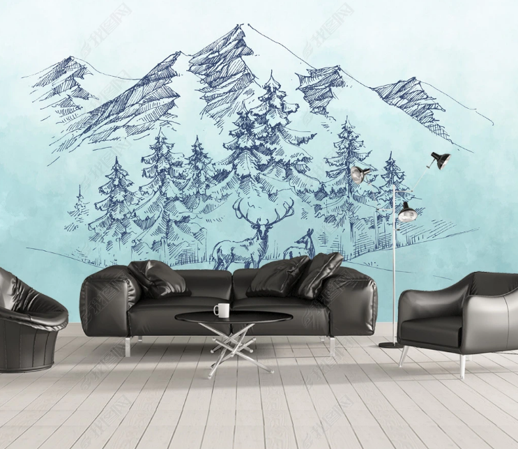 3D Animal Snow Mountain Elk Wall Mural Wallpaper YXL 1232