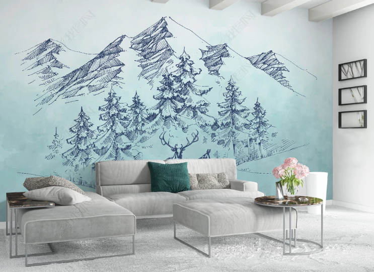 3D Animal Snow Mountain Elk Wall Mural Wallpaper YXL 1232