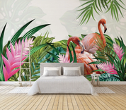 3D Animal Flamingo Selva Greenery Wall Mural Wallpaper YXL 1234