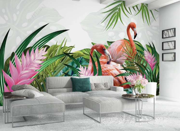 3D Animal Flamingo Selva Greenery Wall Mural Wallpaper YXL 1234