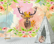 3D Animal Elk Floral Wall Mural Wallpaper YXL 1239