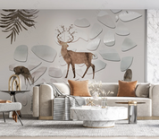 3D Animal Elk Marble Leaf Wall Mural Wallpaper YXL 1259