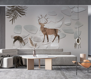3D Animal Elk Marble Leaf Wall Mural Wallpaper YXL 1259