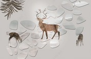 3D Animal Elk Marble Leaf Wall Mural Wallpaper YXL 1259