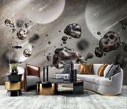 3D Starry Sky Falling Stone Gray Wall Mural Wallpaper YXL 1262