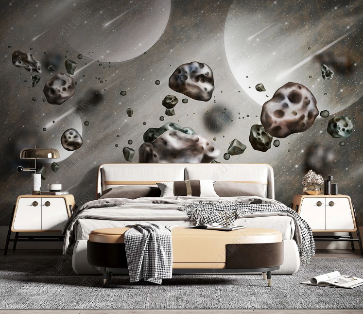 3D Starry Sky Falling Stone Gray Wall Mural Wallpaper YXL 1262