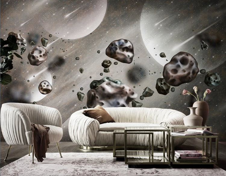 3D Starry Sky Falling Stone Gray Wall Mural Wallpaper YXL 1262