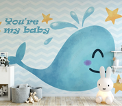 3D Cartoon Whale Letter Star Blue Wall Mural Wallpaper YXL 1290
