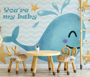 3D Cartoon Whale Letter Star Blue Wall Mural Wallpaper YXL 1290