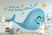 3D Cartoon Whale Letter Star Blue Wall Mural Wallpaper YXL 1290
