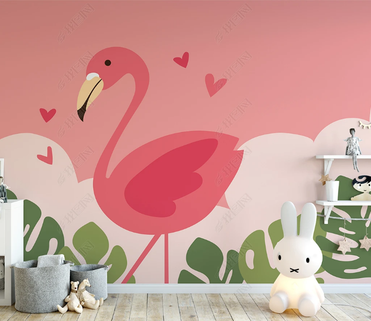3D Animal Flamingo Love Red Wall Mural Wallpaper YXL 1297