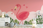3D Animal Flamingo Love Red Wall Mural Wallpaper YXL 1297