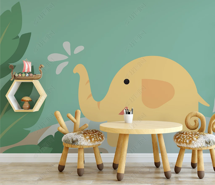 3D Animal Elephant Yellow Wall Mural Wallpaper YXL 1298