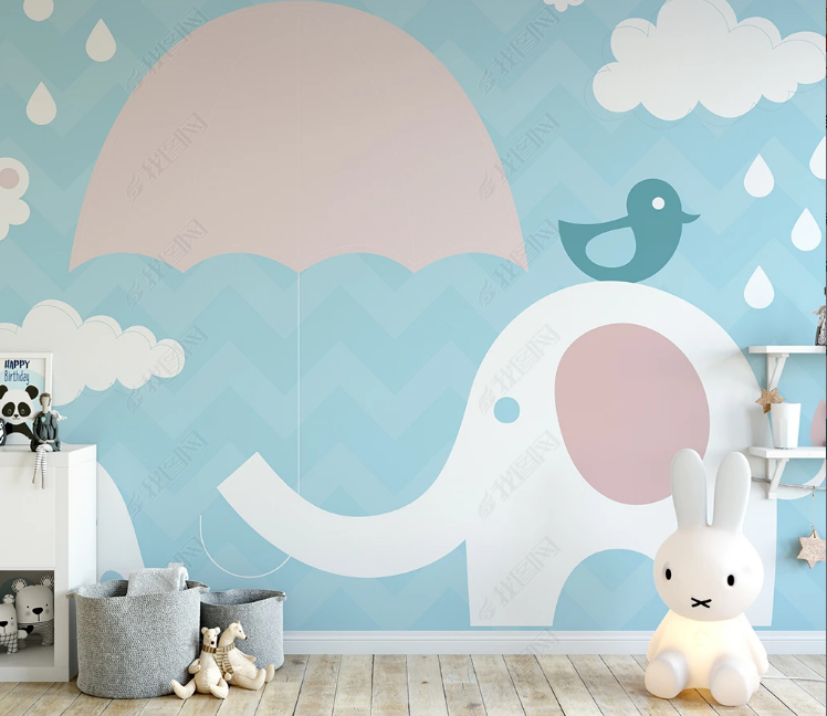 3D Animal Elephant Cloud Raindrop Wall Mural Wallpaper YXL 1299