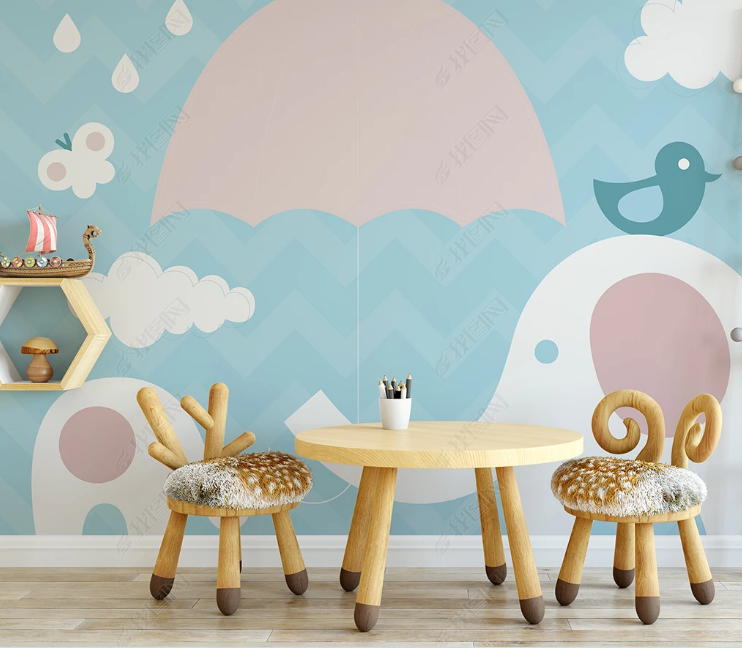 3D Animal Elephant Cloud Raindrop Wall Mural Wallpaper YXL 1299