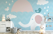 3D Animal Elephant Cloud Raindrop Wall Mural Wallpaper YXL 1299
