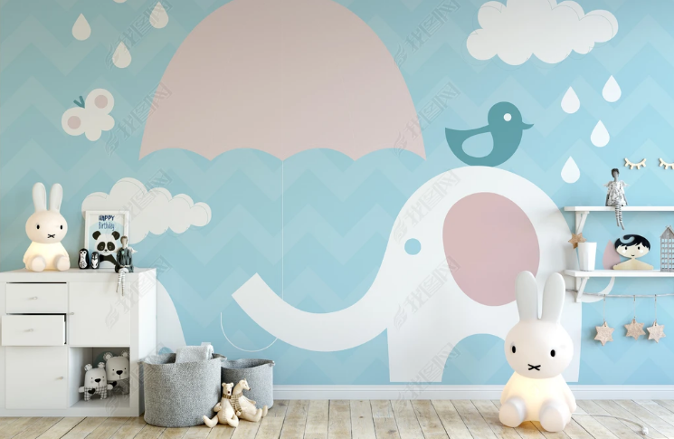 3D Animal Elephant Cloud Raindrop Wall Mural Wallpaper YXL 1299