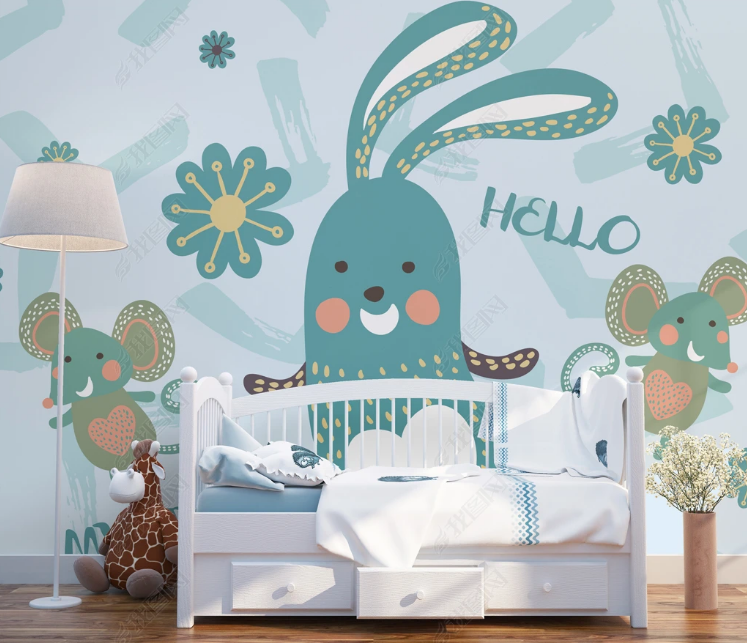 3D Animal Rabbit Mouse Green Wall Mural Wallpaper YXL 1300