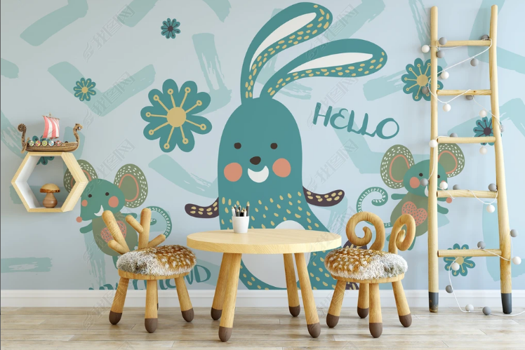 3D Animal Rabbit Mouse Green Wall Mural Wallpaper YXL 1300