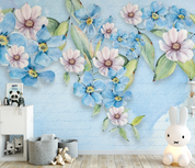 3D Flowers Leaf Blue Wall Mural Wallpaper YXL 1312