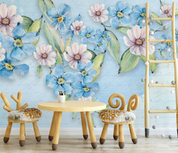 3D Flowers Leaf Blue Wall Mural Wallpaper YXL 1312