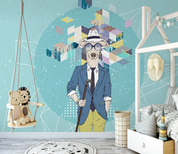 3D Cartoon Dog Triangle Parallelogram Wall Mural Wallpaper YXL 1326