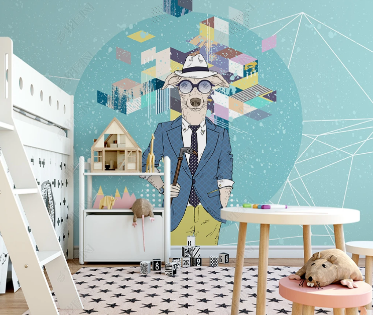 3D Cartoon Dog Triangle Parallelogram Wall Mural Wallpaper YXL 1326