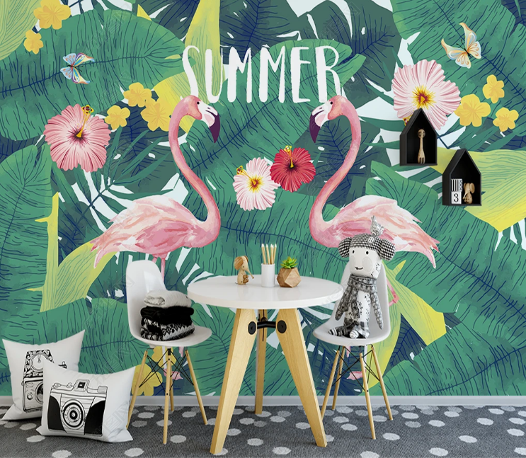3D Animal Flamingo Selva Floral Wall Mural Wallpaper YXL 1335