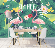 3D Animal Flamingo Selva Floral Wall Mural Wallpaper YXL 1335