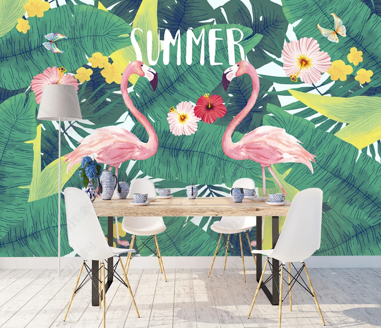 3D Animal Flamingo Selva Floral Wall Mural Wallpaper YXL 1335