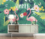 3D Animal Flamingo Selva Floral Wall Mural Wallpaper YXL 1335