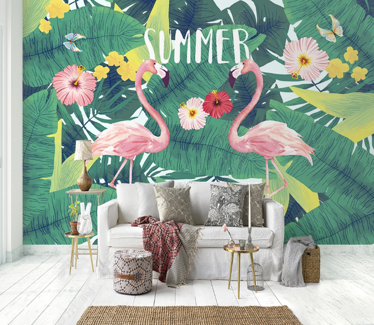 3D Animal Flamingo Selva Floral Wall Mural Wallpaper YXL 1335
