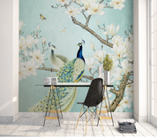 3D Animal Peacock Butterfly Tree Floral Wall Mural Wallpaper YXL 1342