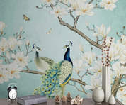 3D Animal Peacock Butterfly Tree Floral Wall Mural Wallpaper YXL 1342