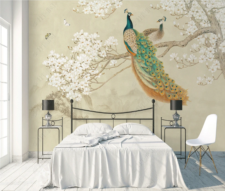 3D Animal Peacock Magnolia Flower Butterfly Wall Mural Wallpaper YXL 1344