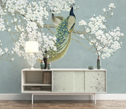 3D Animal Peacock Magnolia Flower Wall Mural Wallpaper YXL 1347